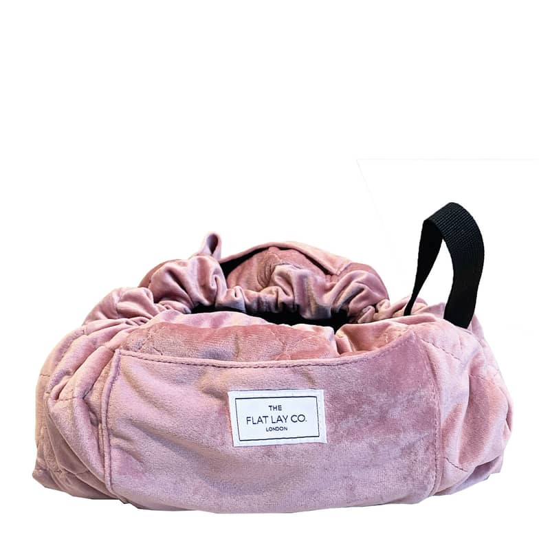The Flat Lay Co. Open Flat Makeup Bag in Pink Velvet