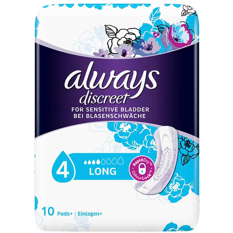 - For Always Incontinence 10 Pads Sensitive Bladder Discreet Long
