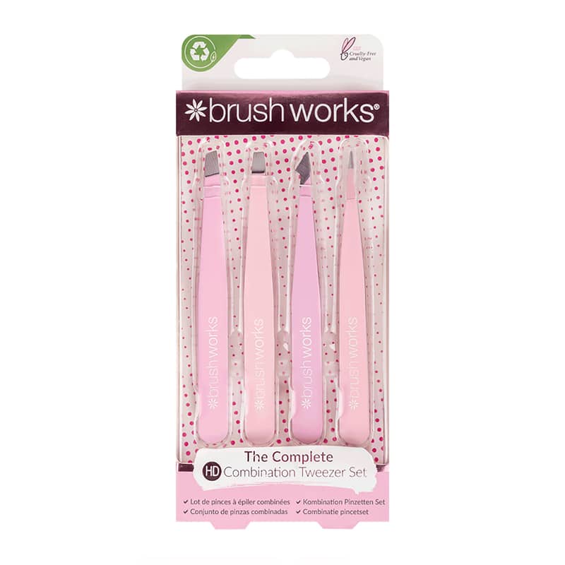 Brushworks HD 4 Piece Combination Tweezer Set - Pink