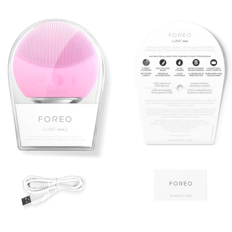 FOREO LUNA - Mini Dual-Sided All - USB Pearl Face Brush Skin Types 2 Plug Pink For