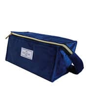 The Flat Lay Co. Open Flat Makeup Box Bag in Deep Blue Velvet