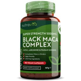 Nutravita - Super Strength Black Maca Root Complex 5000mg - 180 Vegan Capsules - 6 Months Supply