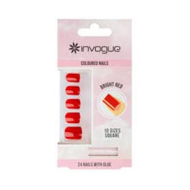 Invogue Bright Red Square Nails - Pack of 24
