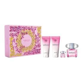Versace Bright Crystal Eau de Toilette Perfume Gift Set Spray 90ml with Shower Gel, Body Lotion and 5ml Mini