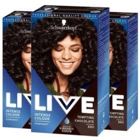 Schwarzkopf  LIVE Tempting Chocolate Brown Permanent Hair Dye, Intense Colour 880, 3pack