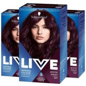 Schwarzkopf LIVE Mystic Violet Purple Permanent Hair Dye, Intense Colour 087, 3pack