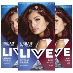 3x Schwarzkopf Live Intense Urban Metallics Permanent Hair Dye, U68 Ruby Glaze