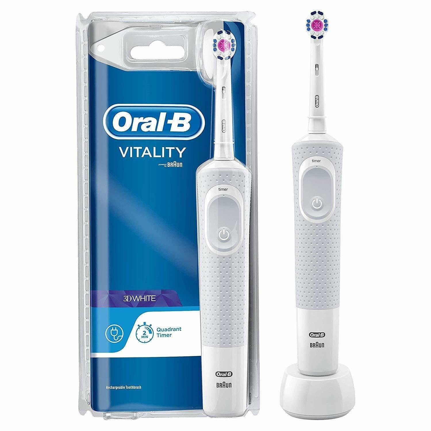 OralB Vitality Pro 3D White Electric Rechargeable Toothbrush With Timer White Feelunique