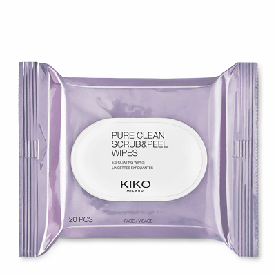 KIKO MILANO Pure Clean Scrub & Peel 20 Wipes - 20 lingettes 2 en 1 pour exfolier en profondeur et rafraîchir le visage