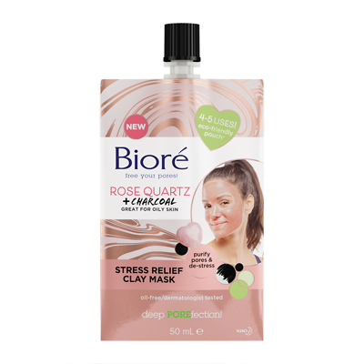 Biore Rose Quartz &amp; Charcoal Stress Relief Clay Mask For Oily Skin 50ml