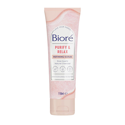 Biore Rose Quartz & Charcoal Gentle Pore Refining Scrub For Oily Skin 110ml 