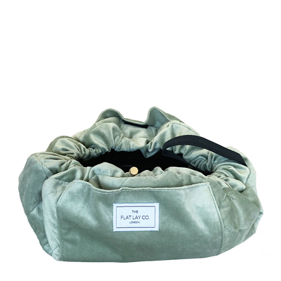 The Flat Lay Co. Open Flat Makeup Bag in Sage Green Velvet