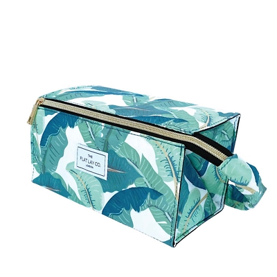 The Flat Lay Co. Open Flat Makeup Box Bag Tropical Leaves