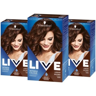 Schwarzkopf Live Intense Colour Permanent Hair Dye Urban Brown 088 Set x 3