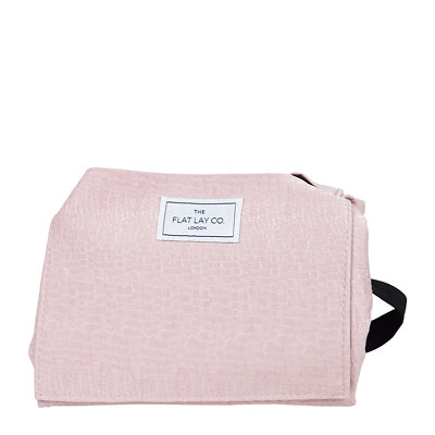 The Flat Lay Co. Drawstring Open Flat Makeup Bag in Pink Croc