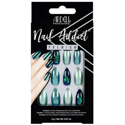 Ardell Nail Addict Premium Press On Nails Green Glitter Chrome 24 Pieces