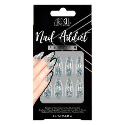 Ardell Nail Addict Premium Press On Nails Blue Jeweled Glitter 24 Pieces