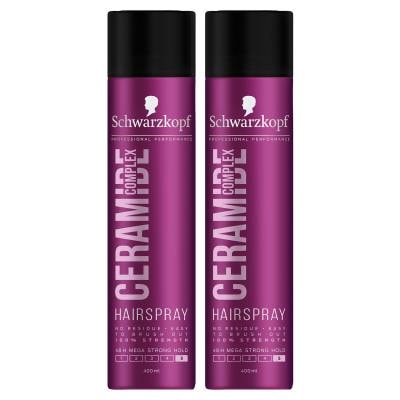 Schwarzkopf Ceramide Complex Hairspray for 48H Mega Strong Hold, 400ml, 2 Pack